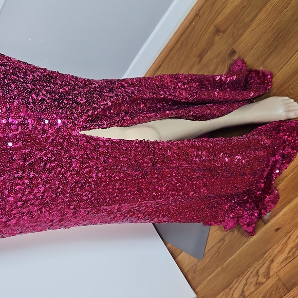 Pink Sequin Gown with Feather Details - Picture 7 of 13